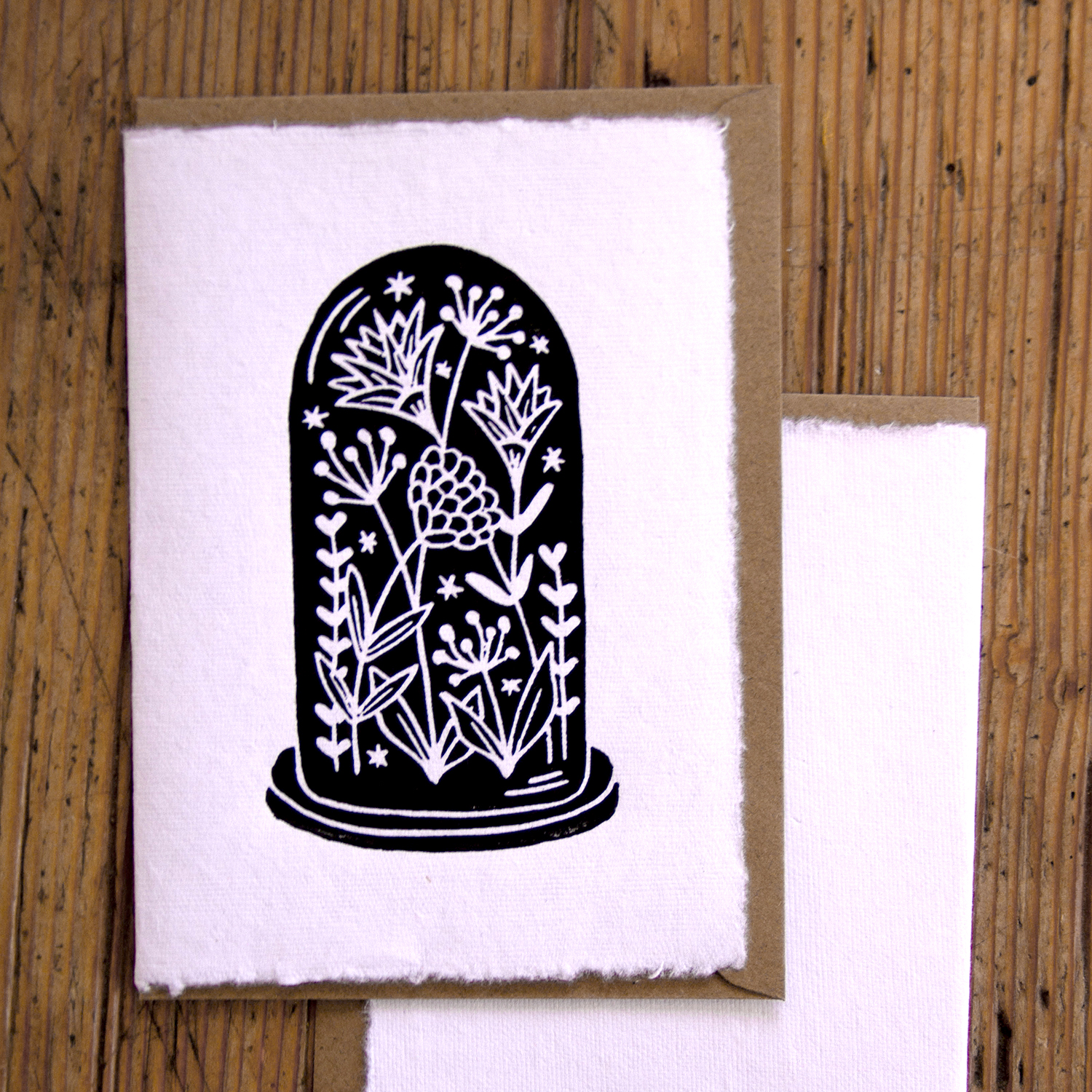 Carte imprimée à la main - Linogravure - Cloche fleurie