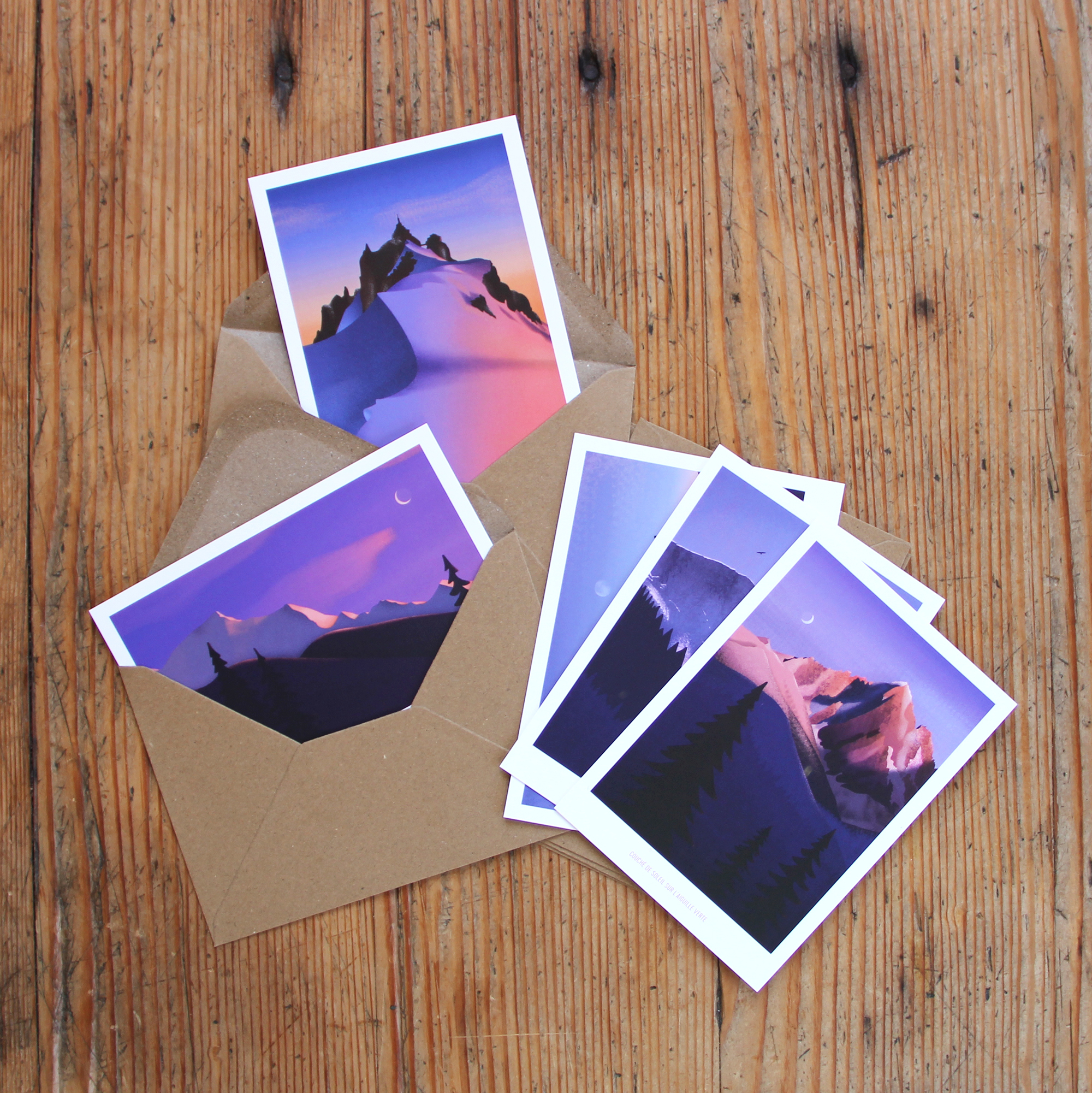 Lot de 5 cartes postales colorées différentes - Chamonix