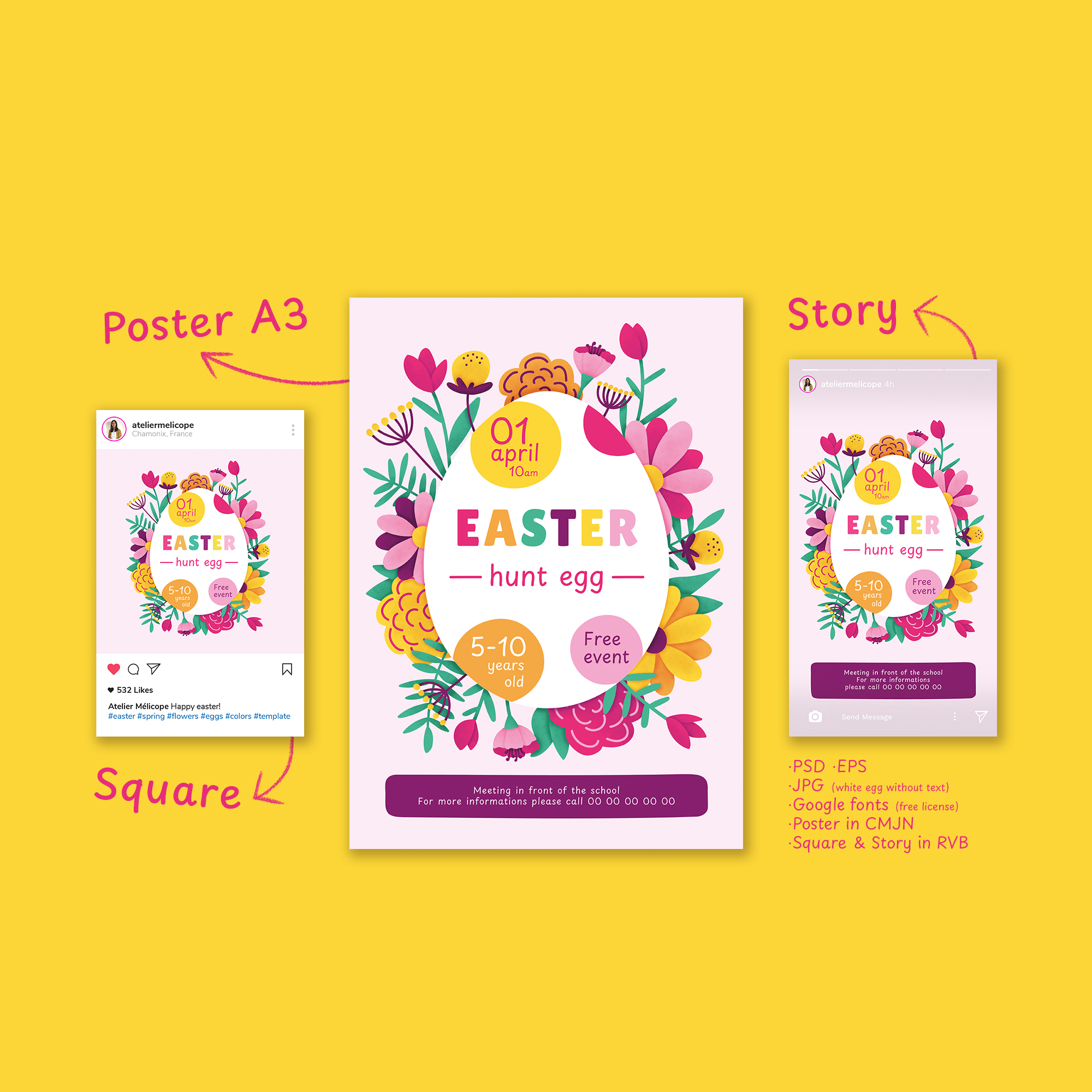 Template affiche Pâques - Easter poster template